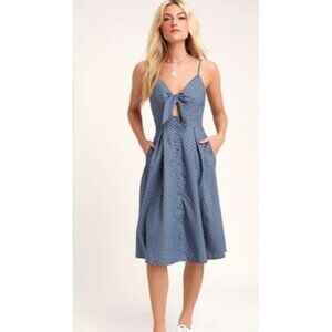 Bonnie Bell Blue and White Polka Dot Midi Flare Dress Size Medium